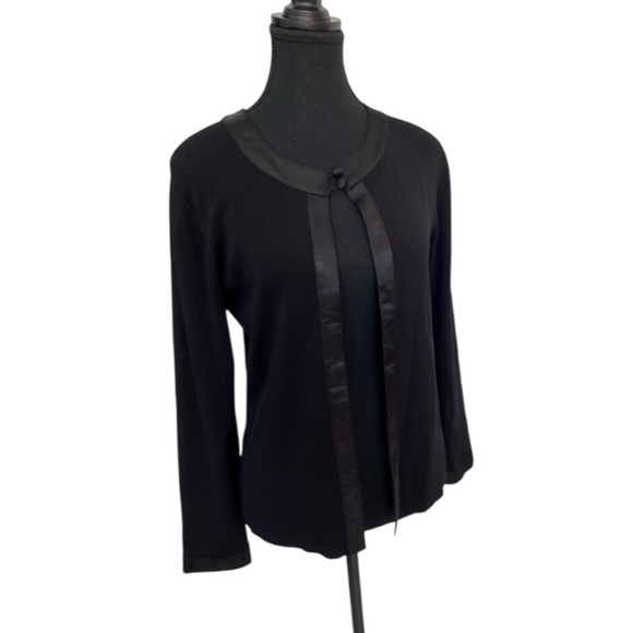 Black Cardigan with Satin Trim and button up front size medium - Picture 1 of 5